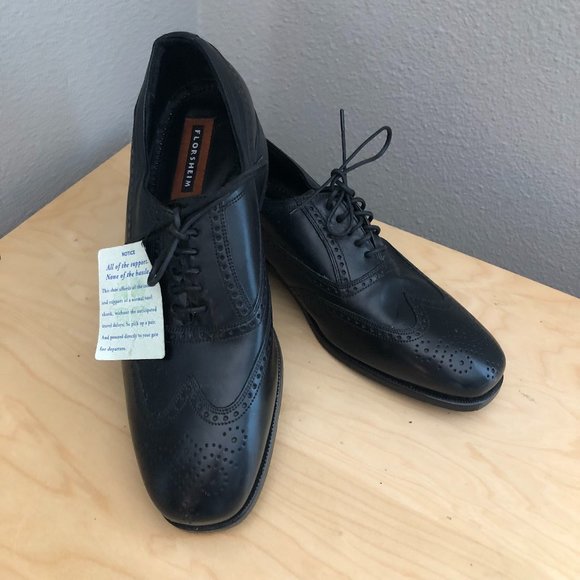 Vintage FLORSHEIM Preppy Leather Wingtip Brogues Men’s size 10.5 Black NEW